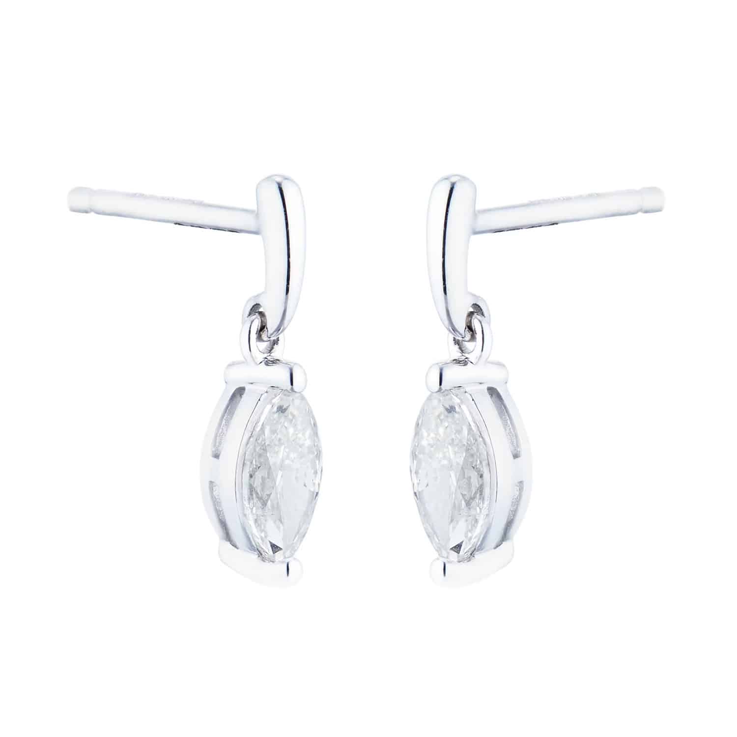 9ct White Gold 0.46cttw Marquise Diamond Drop Earrings - Image 2